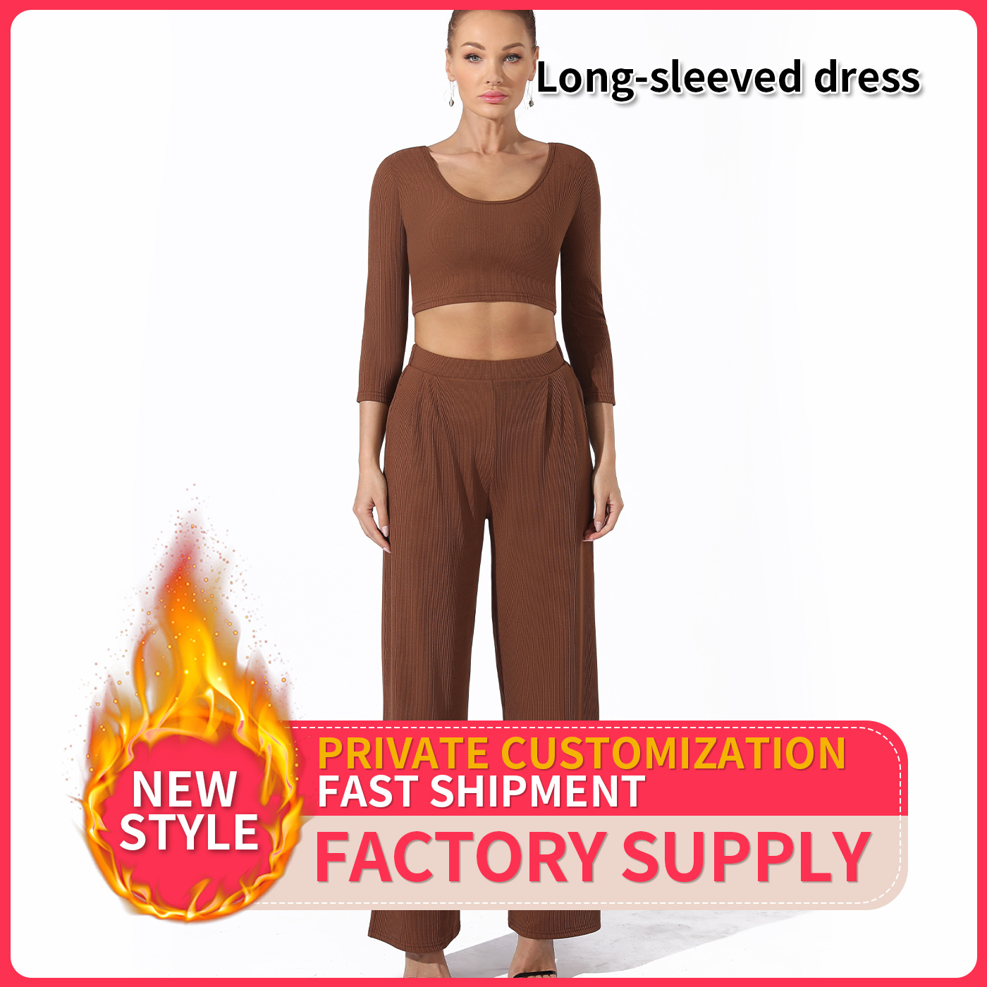 Women's Fashion Simple Solid Color Top Pants Set - Image 10