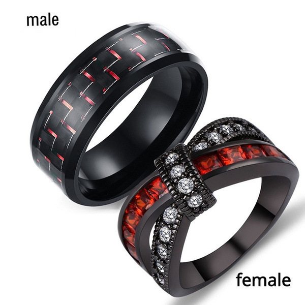 New Black Gold Garnet Red Cross Zircon Ring - Image 4
