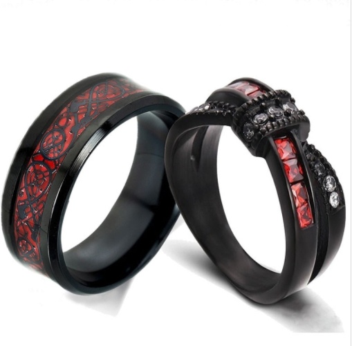 New Black Gold Garnet Red Cross Zircon Ring - Image 2