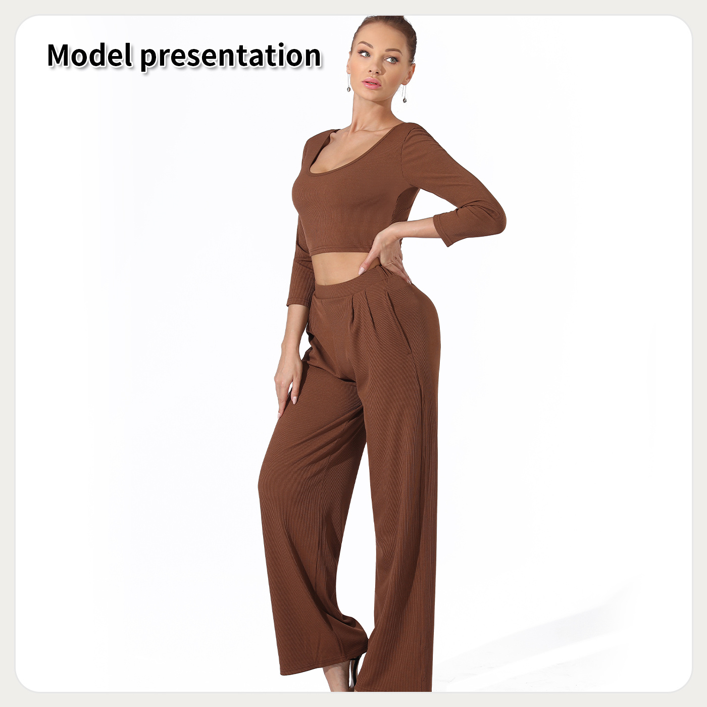 Women's Fashion Simple Solid Color Top Pants Set - Image 8