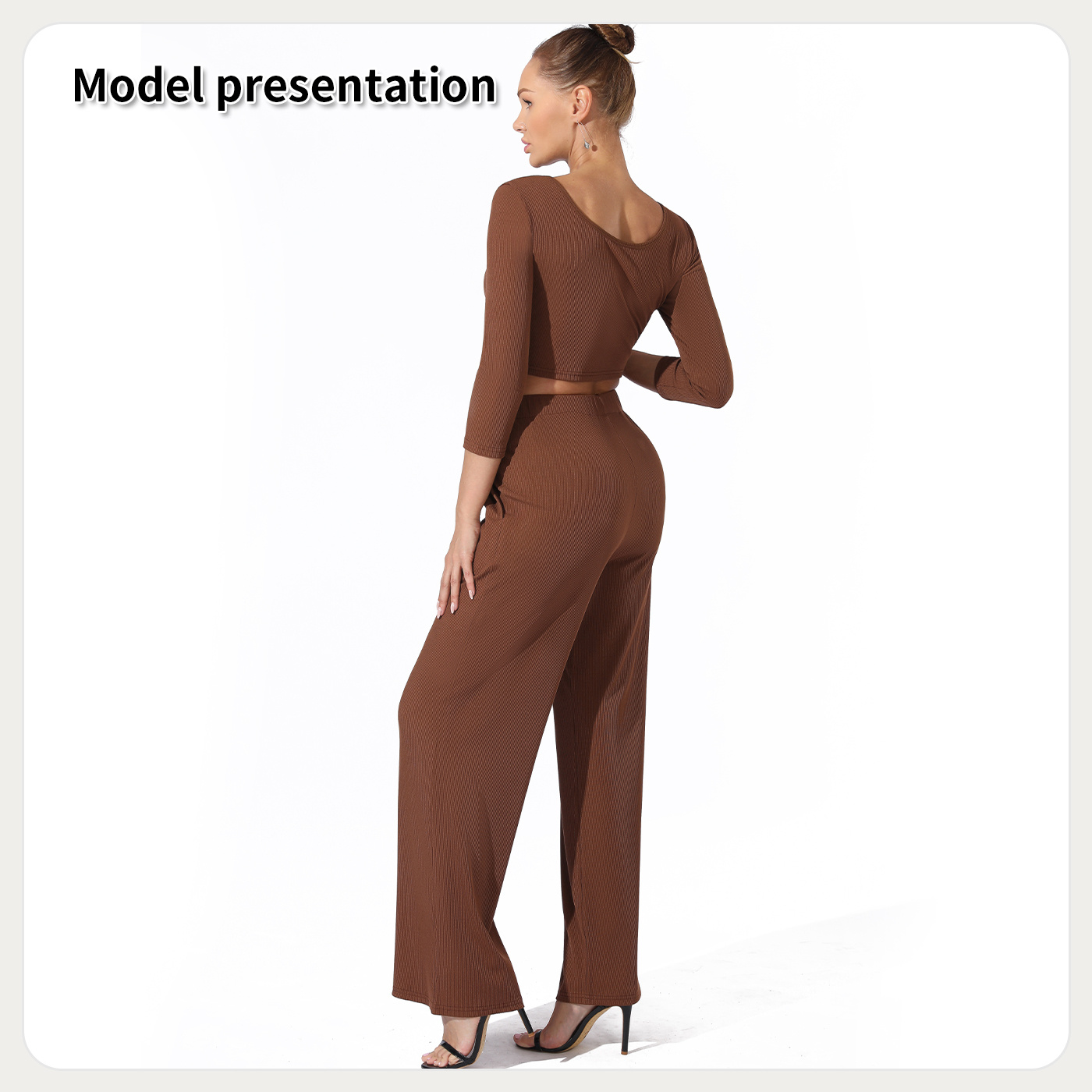 Women's Fashion Simple Solid Color Top Pants Set - Image 5