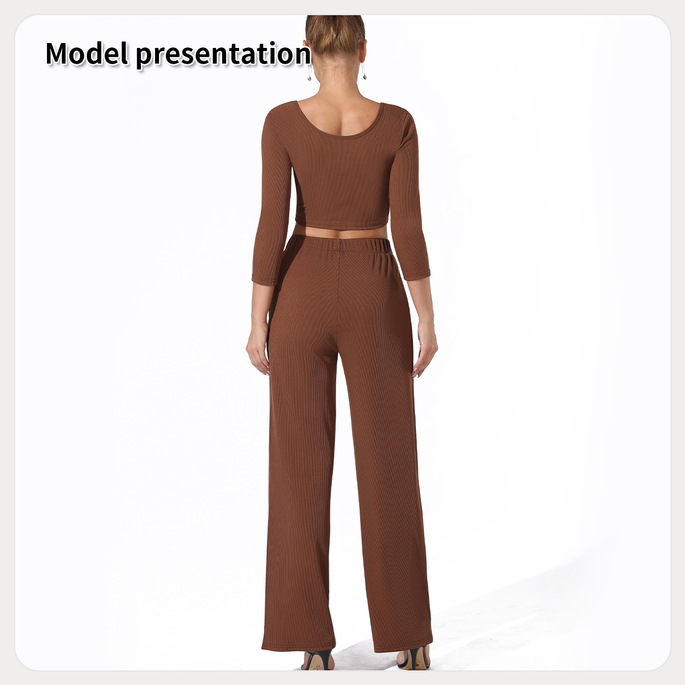 Women's Fashion Simple Solid Color Top Pants Set - Image 2