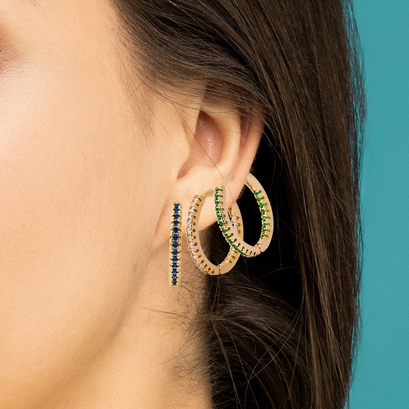 Circle Earrings Ear Clip Multicolor Zircon Elegant