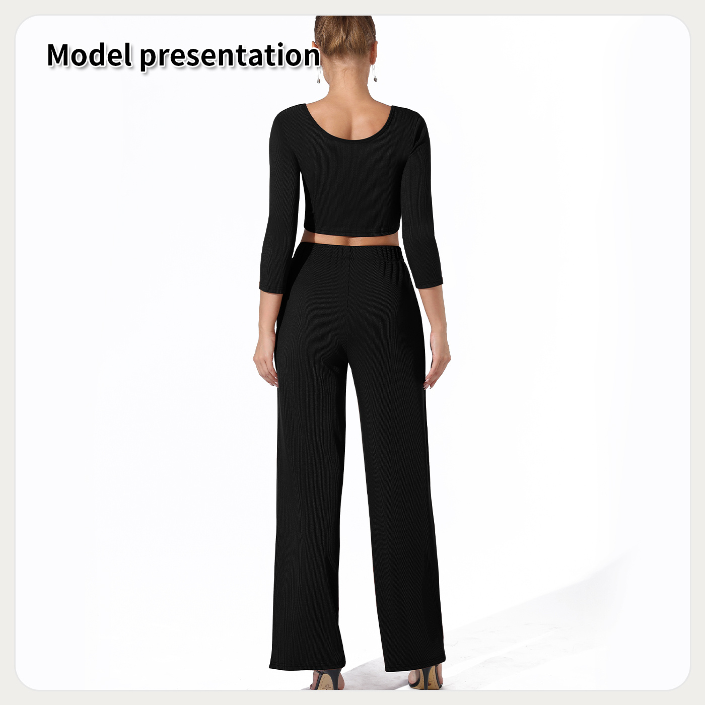 Women's Fashion Simple Solid Color Top Pants Set - Image 9