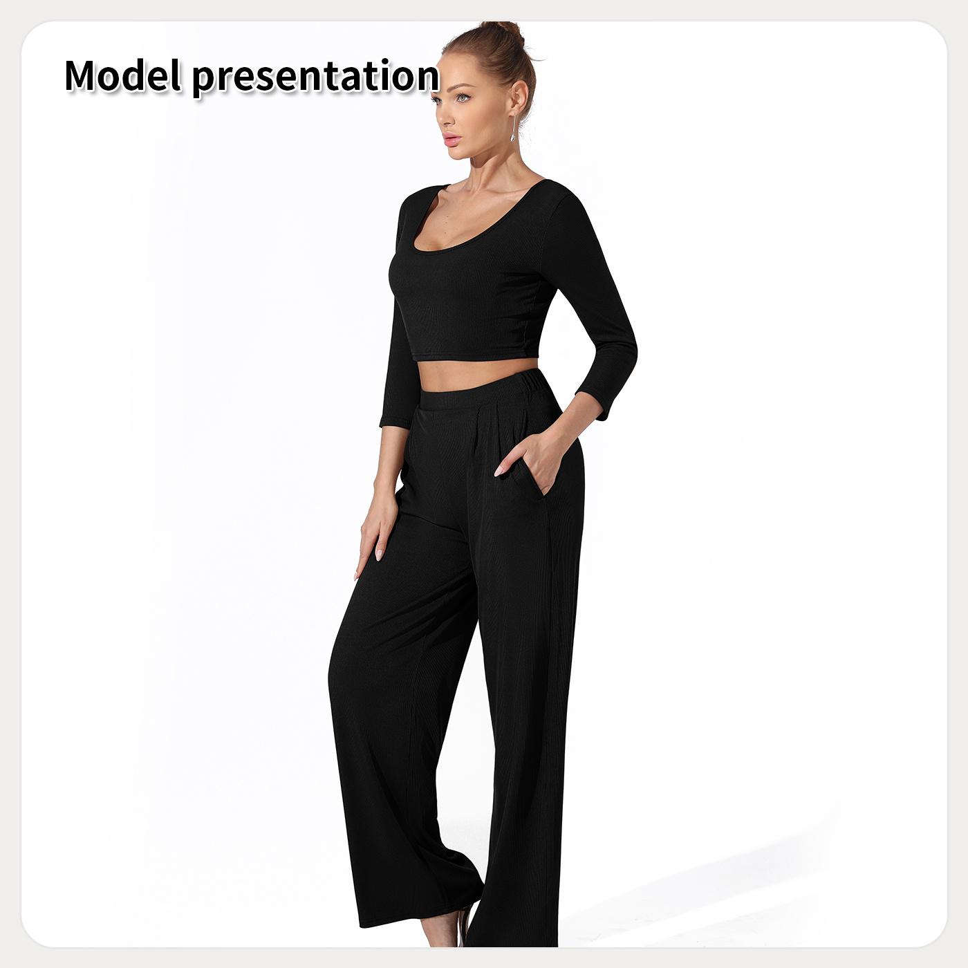 Women's Fashion Simple Solid Color Top Pants Set - Image 4