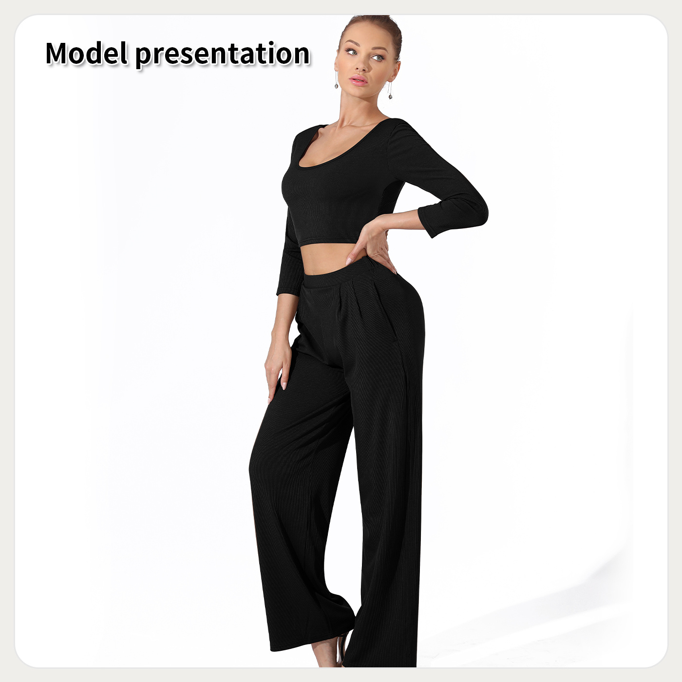 Women's Fashion Simple Solid Color Top Pants Set - Image 3